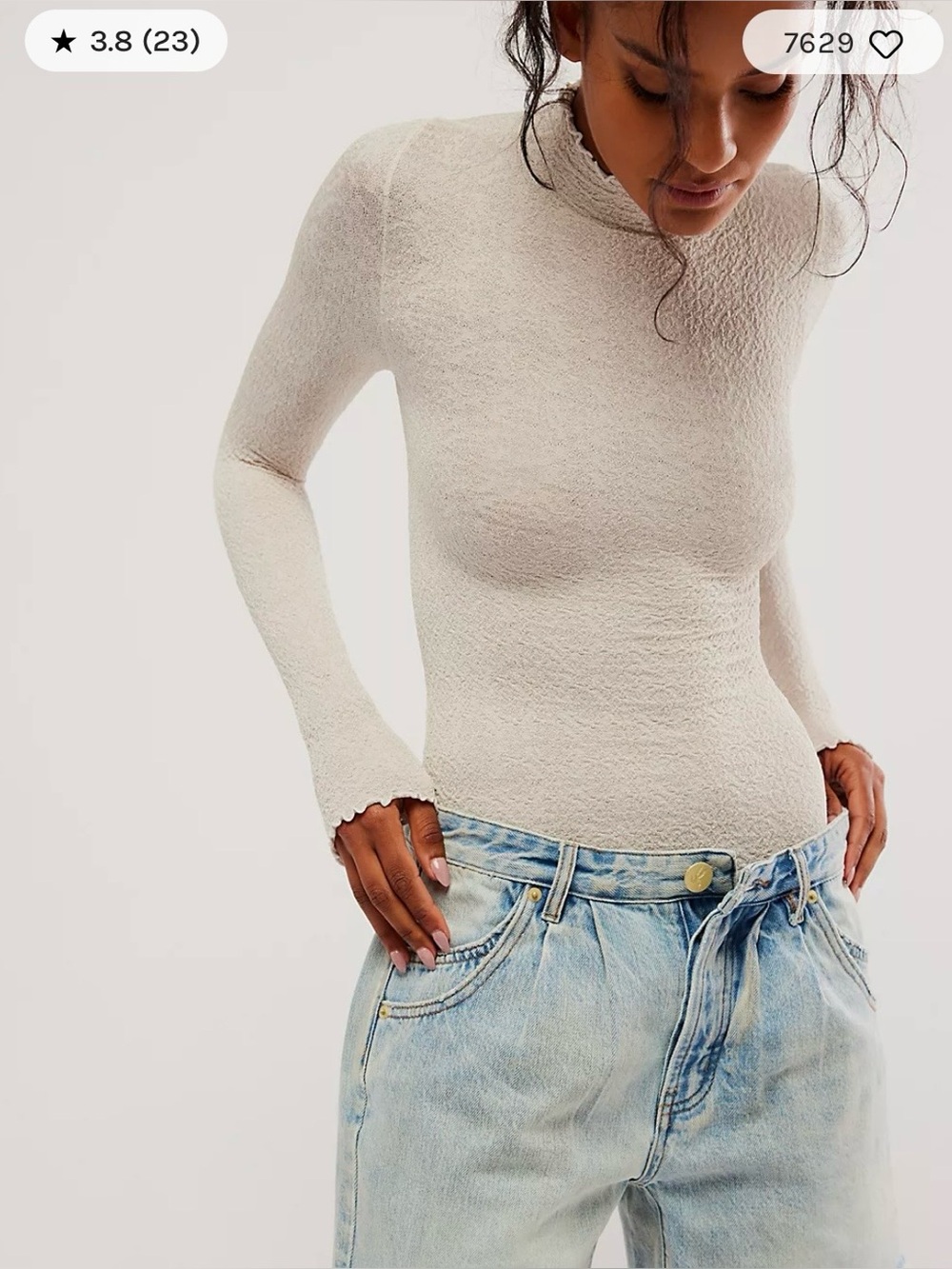 Free People Mara Mock Neck Bodysuit  White XS/S